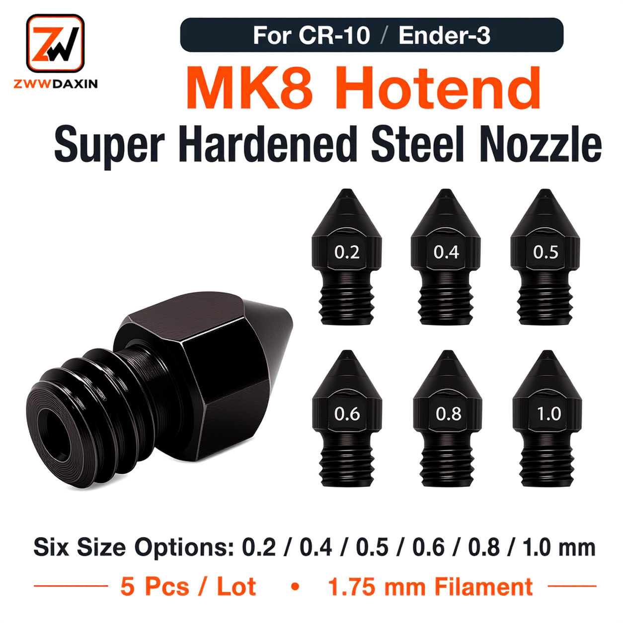 3D Printer Hotend Kit - فوهة فولاذية فائقة الصلابة MK8، 5